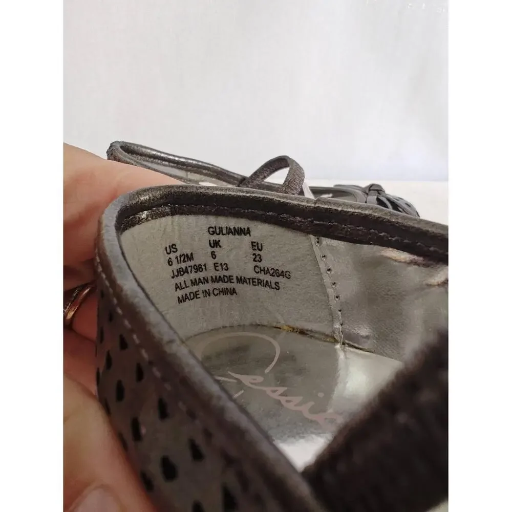 Jessica Simpson Shoes Gulianna Ballet Flats Pewter Gray Pink Hearts Metallic 6.5